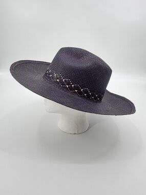 Freya Genuine Panama Fedora Hat Blue Purple Size L